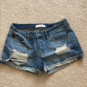 Blue Distressed Denim Shorts